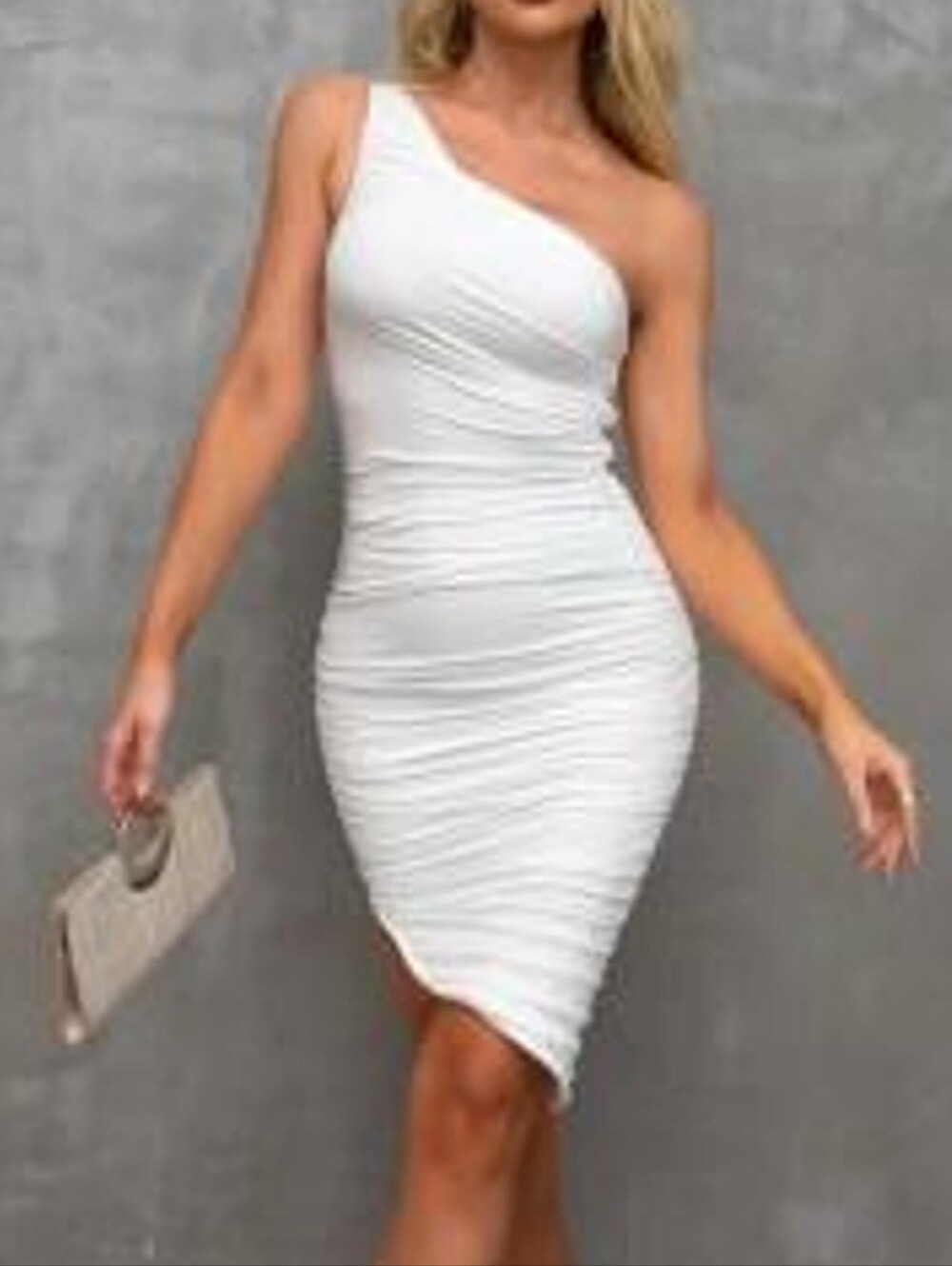 NWT Windsor White One-Shoulder Ruched Bodycon Dress Size Small
